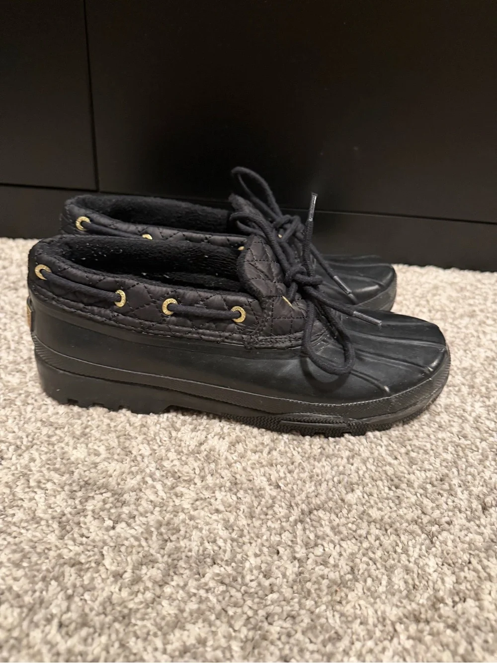 Sperry top slider Black Quilted Duck Shoes